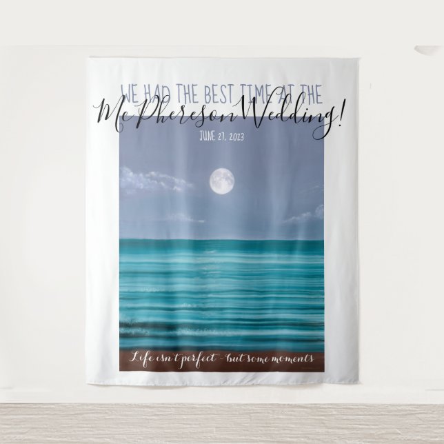Tropical moonlit beach photo booth backdrop (Front)