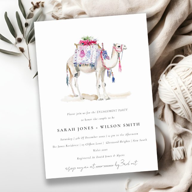 Tropical Moroccan Camel Watercolor Engagement Invitation (Creator Uploaded)