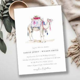 Tropical Moroccan Camel Watercolor Wedding Invitation