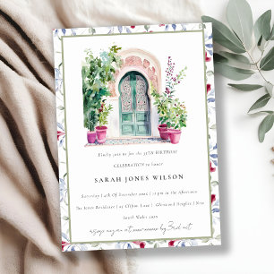 Tropical Moroccan Doorway Watercolor Birthday Invitation