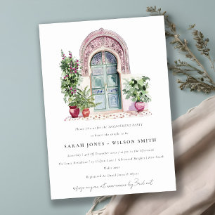 Tropical Moroccan Doorway Watercolor Engagement Invitation
