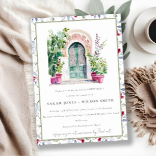 Tropical Moroccan Doorway Watercolor Engagement Invitation