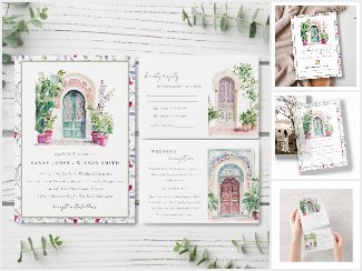 Tropical Moroccan Doorway Watercolor Wedding