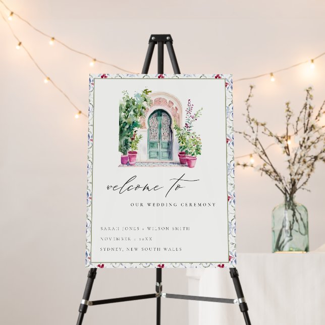 Tropical Moroccan Doorway Watercolor Wedding Foam Board (In Situ (Stand))