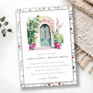 Tropical Moroccan Doorway Watercolor Wedding Invitation