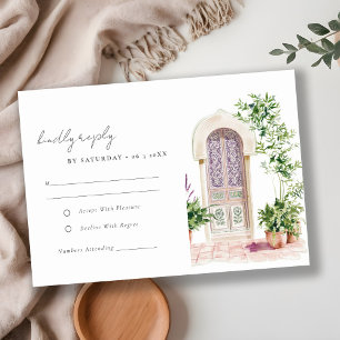 Tropical Moroccan Doorway Watercolor Wedding RSVP Card