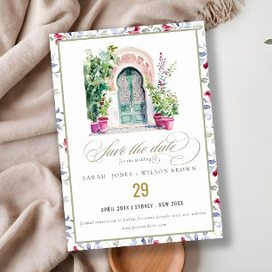 Tropical Moroccan Doorway Watercolor Wedding Save The Date