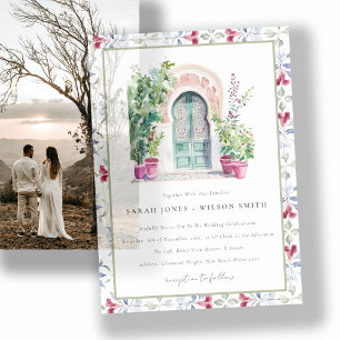Tropical Moroccan Doorway Watercolor Wedding Vellum Invitations