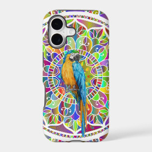 Tropical Mosaic – Blue & Gold Macaw Mandala iPhone 17 Case