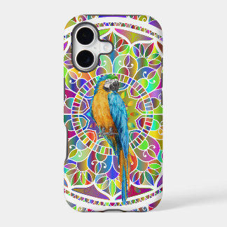 Tropical Mosaic – Blue & Gold Macaw Mandala iPhone 17 Case