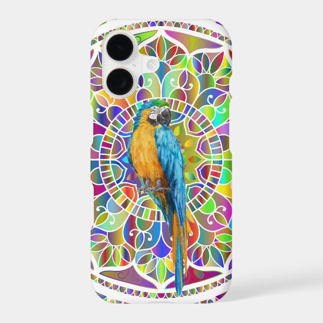 Tropical Mosaic – Blue & Gold Macaw Mandala iPhone Case (Back)