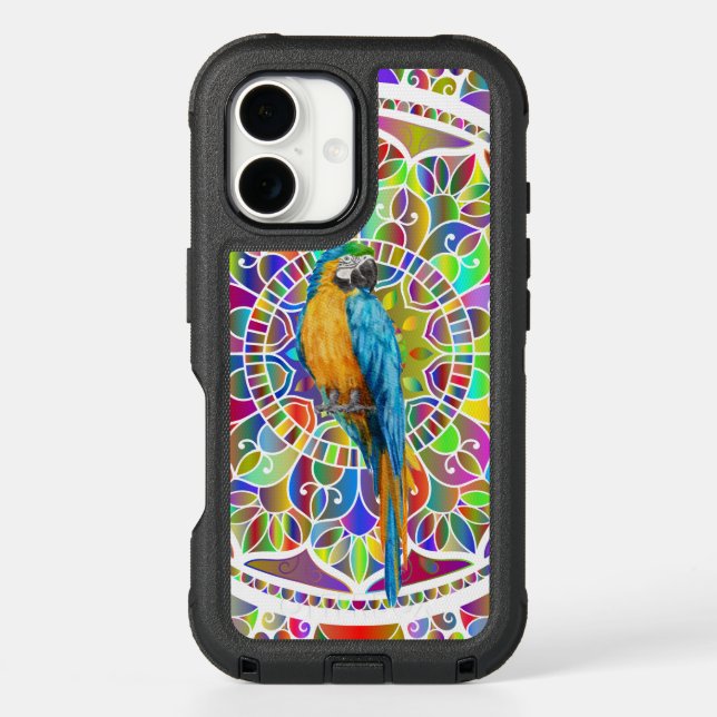 Tropical Mosaic – Blue & Gold Macaw Mandala Otterbox iPhone Case (Back)