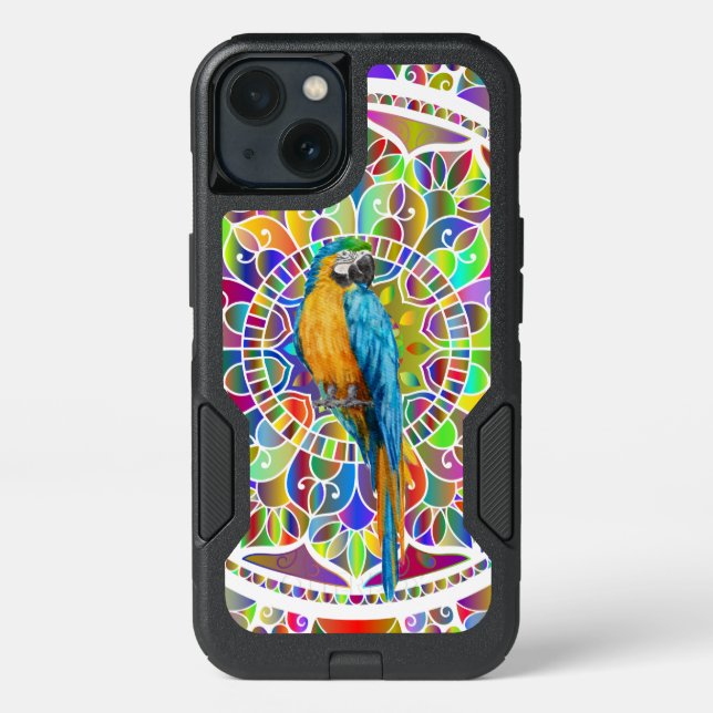 Tropical Mosaic – Blue & Gold Macaw Mandala Otterbox iPhone Case (Back)
