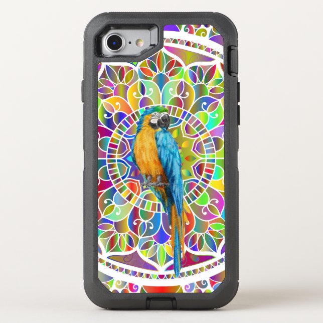 Tropical Mosaic – Blue & Gold Macaw Mandala Otterbox iPhone Case (Back)