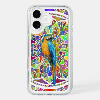 Tropical Mosaic – Blue & Gold Macaw Mandala iPhone 16 Case