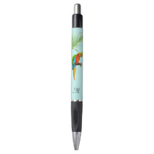 Tropical Multicolored Macaw Bird & Monogram Pen