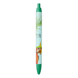 Tropical Multicolored Macaw Bird & Monogram Pen