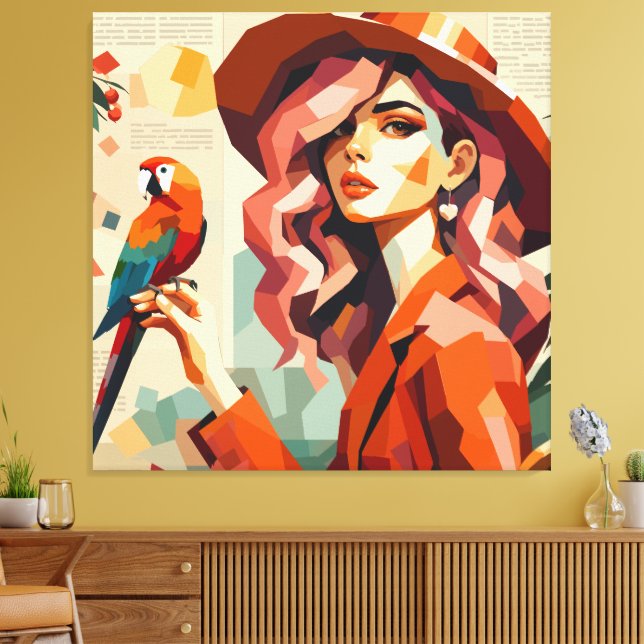 Tropical Muse with Parrot Canvas Print (Insitu(LivingRoom))