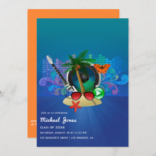 Tropical Music Fest Island Graduation Party Invita Invitation