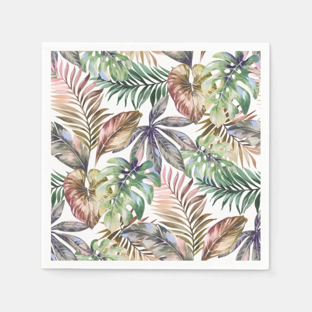 Tropical Napkins Green and Blush Napkins Palm Leaf (Front)