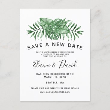 Tropical Nature Botanical Greenery Change the Date Announcement Postcard