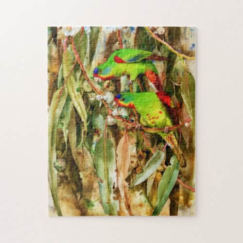 Tropical Nature Parrots Green Birds Jigsaw Puzzle
