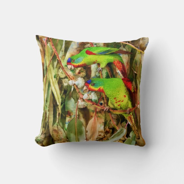 Tropical Nature Parrots Green Birds Throw Pillow (Front)