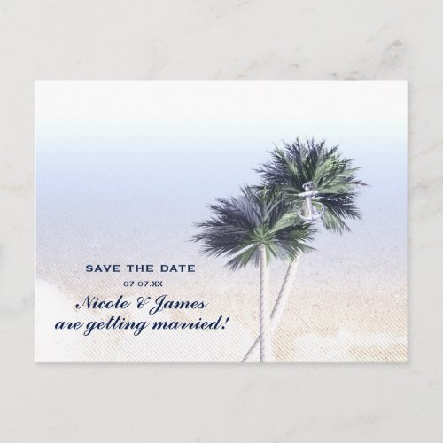 Tropical Nautical Beach  Palm Trees Save The Date Announcement Postcard