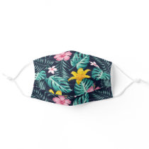 Tropical Navy And Pink Hibiscus Flowers Floral Adult Cloth Face Mask