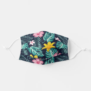 Tropical Navy And Pink Hibiscus Flowers Floral Adult Cloth Face Mask