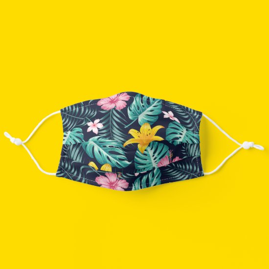 Tropical Navy And Pink Hibiscus Flowers Floral Cloth Face Mask