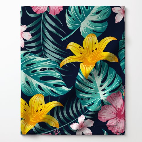 Tropical Navy And Pink Hibiscus Flowers Floral Fabric