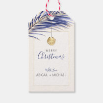 Tropical Navy Blue and Gold Palm Tree Christmas Gift Tags