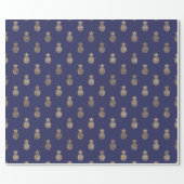 Tropical Navy Blue Gold Pineapple Pattern  Wrapping Paper (Flat)
