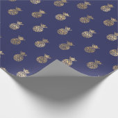 Tropical Navy Blue Gold Pineapple Pattern  Wrapping Paper (Corner)