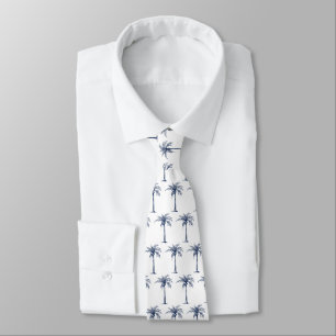 Tropical Navy Blue Palm Tree Pattern Neck Tie