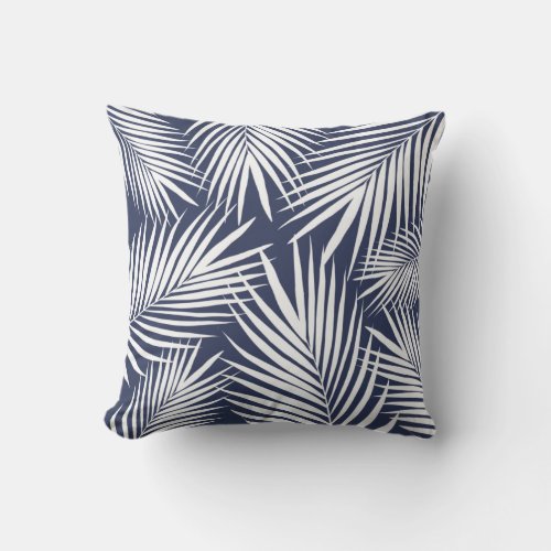 Tropical Navy Blue White Palm Leaves Outdoor Pillo Outdoor Pillow