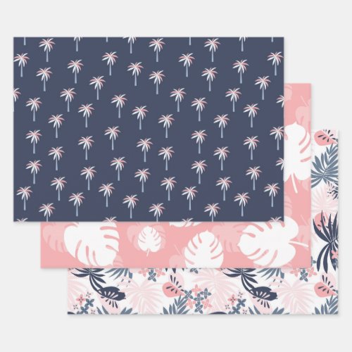 Tropical Navy Blush Pink assorted  Wrapping Paper