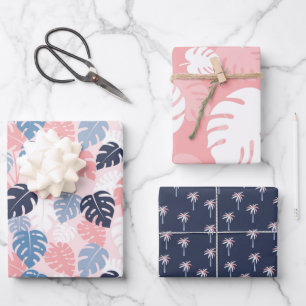 Tropical Navy, Blush Pink assorted Wrapping Paper Sheets