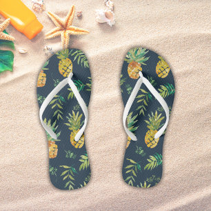 Tropical Navy Pineapple Beach Flip Flops