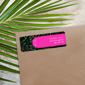 Tropical Neon Arch Palm Leaf Wedding Label by JillsPaperie at Zazzle
