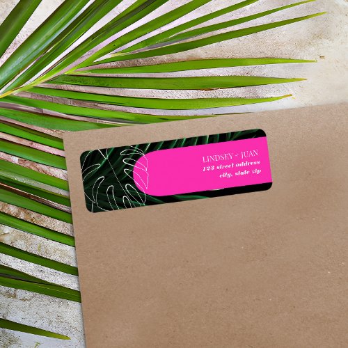 Tropical Neon Arch Palm Leaf Wedding Label