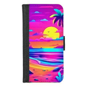 Tropical Neon Beach Sunset Art iPhone 8/7 Wallet Case