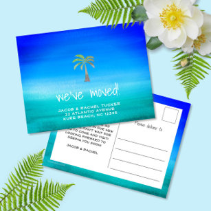 Tropical Neon Beachy Palm Tree Moving Announcement Postcard