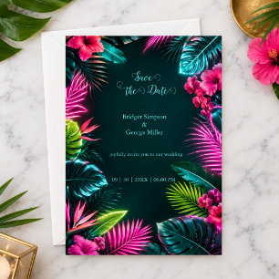 Tropical Neon Botanical Wedding Paradise Invitation