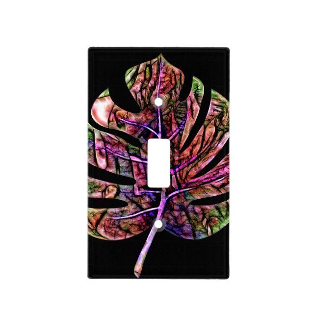 Tropical Neon Bright Leaf Light Switch Cover (Front)