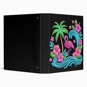 Tropical Neon Flamingo 3 Ring Binder