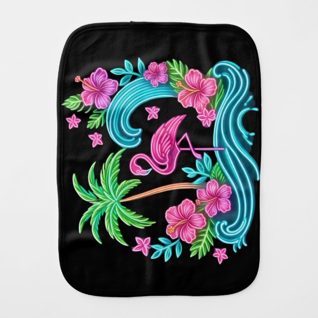 Tropical Neon Flamingo Baby Burp Cloth (Front)