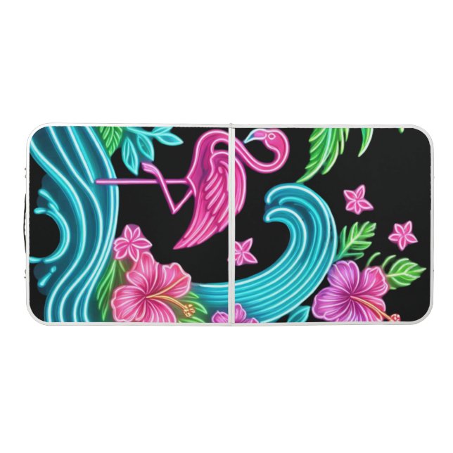 Tropical Neon Flamingo Beer Pong Table (Top)