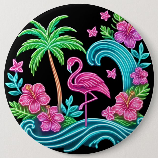 Tropical Neon Flamingo Button (Front)